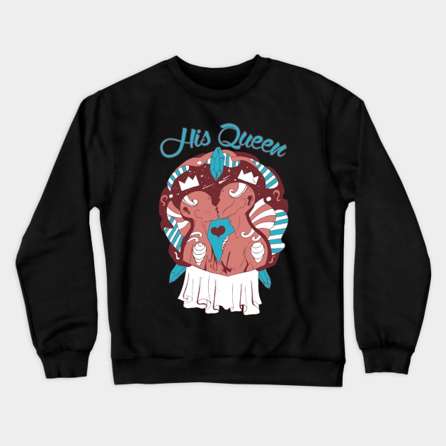 Coral Moonlit Lovers Kiss - His Queen Crewneck Sweatshirt by kenallouis